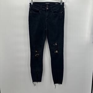 Judy Blue Jeans Womens 28 Black Skinny Comfort Animal Print Patch Stretch Frayed